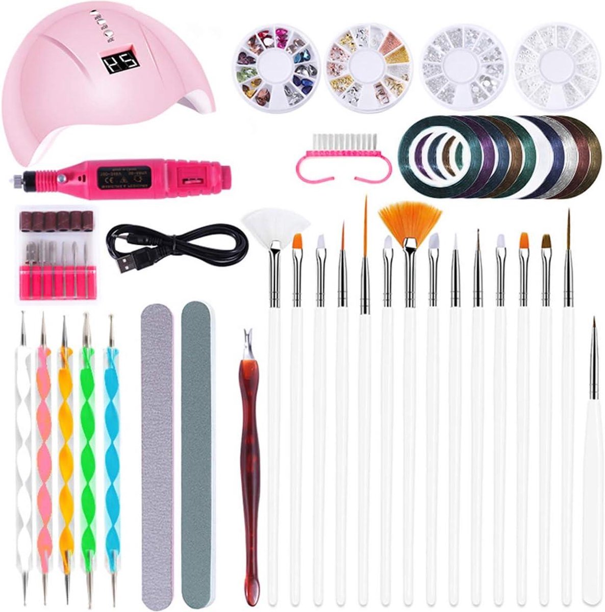 Gel Nail Polish Lamp Starter Kit 36W UV LED Nail Dryer 15 Nail Art Paint Brushes Manicure Tape