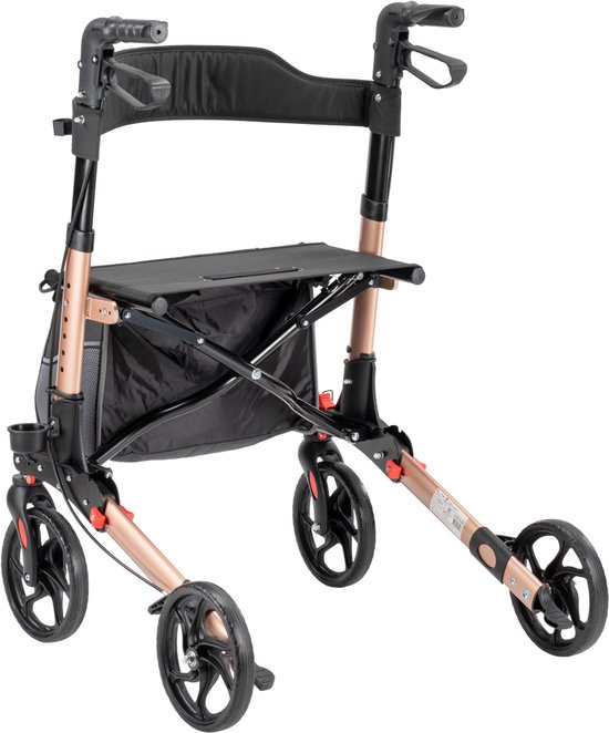 Sky - Lichtgewicht rollator - Champagne - Dubbel opvouwbaar - Met stokhouder, tas en rugband