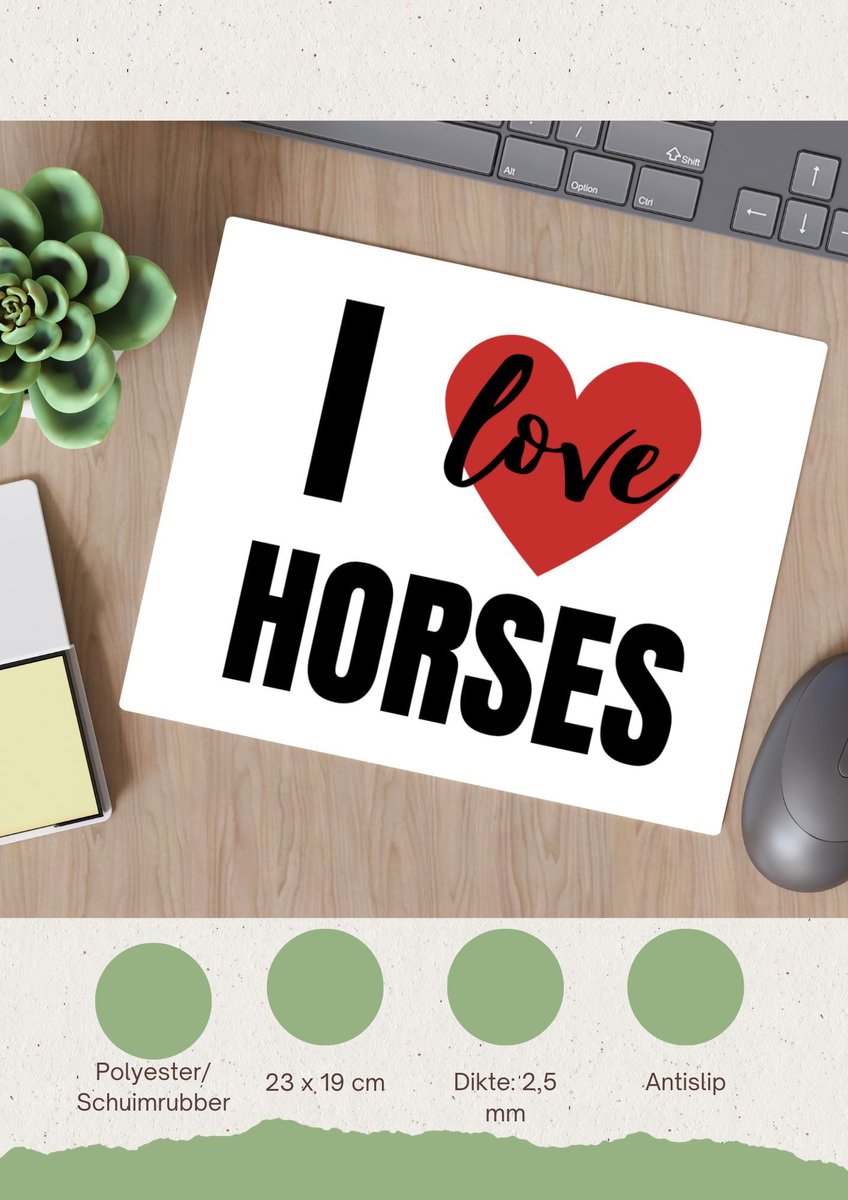 Image of Akyol - i love horses Muismat - Paarden - paarden liefhebbers - verjaardagscadeau - kado - gift - 23 bij 19 cm