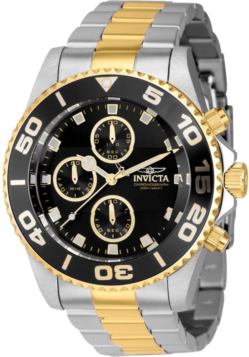 Invicta Pro Diver 43407 Heren Horloge - Waterdicht - Analoog - Quartz Uurwerk - Roestvrij Staal met zwarte Wijzerplaat -43mm