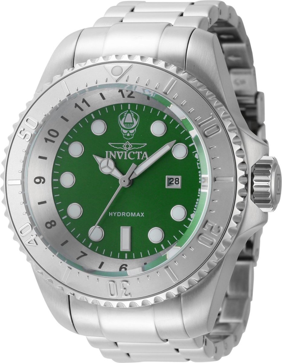 Invicta Hydromax 44745 Heren Horloge - Waterdicht - Analoog - Quartz Uurwerk - Roestvrij Staal met groene Wijzerplaat - 52mm
