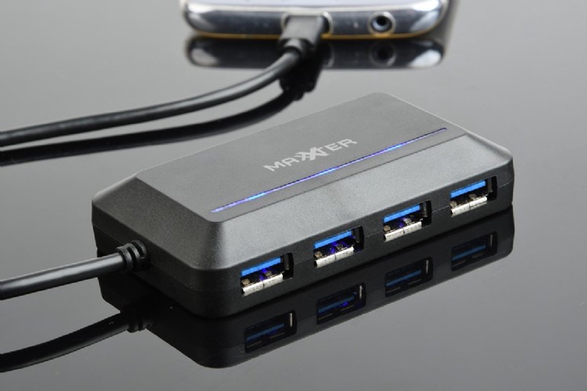 Maxxter USB C Hub 4 poorten - USB 3.1 Ultra-high data transfer snelheid tot 5000 Mbit/s, Zwart