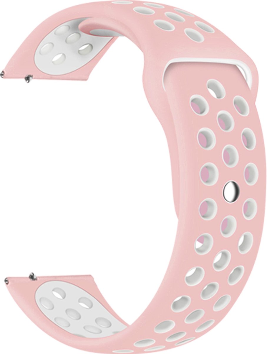 Stravo 20mm Siliconen Sportbandje - Roze/wit - Compatibel met Samsung Galaxy Watch 3/4/5/6/7/Pro/Active 2, Garmin Approach/Forerunner/Venu 2 Plus/SQ/Vivomove, Polar Ignite/Unite, Huawei - Geschikt voor mannen en vrouwen, Zacht en Ademend