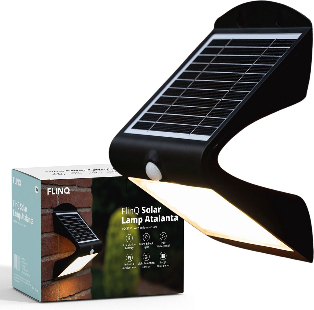 Bol.com FlinQ Atalanta - Solar Wandlamp Buiten - Buitenlamp op Zonne Energie met Bewegingssensor - LED Tuinverlichting met Dag e... aanbieding
