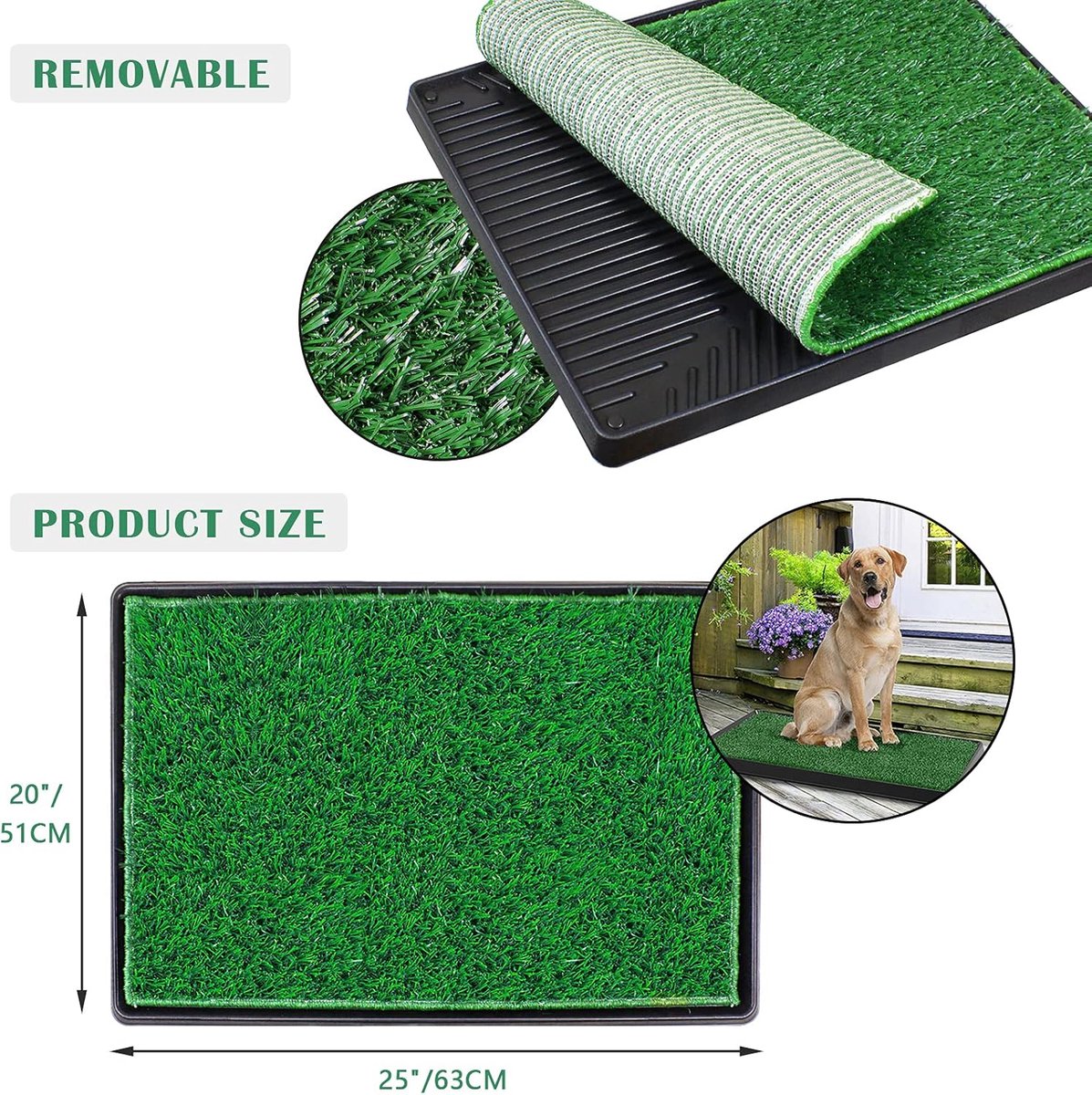 Hondentoilet voor puppytraining, hondentoilet, reservegazon, 2 stuks, herbruikbaar, puppytoilet, gras, pee pads voor ouderen, kleine, grote honden