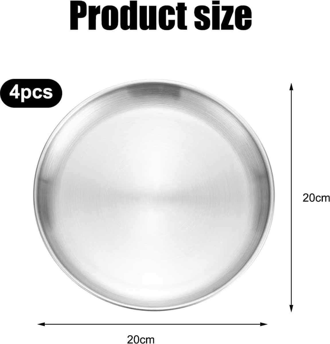 KBNIAN 2 stuks roestvrij stalen rond servies, zilveren schotels, roestvrijstalen borden, serveerborden, 2 verschillende maten, roestvrijstalen borden voor camping, keuken, feest, diameter 20 cm / 23