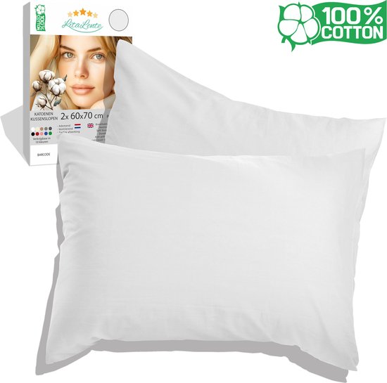 taie d'oreiller Katoen - 60x70 (lot de 2) - Wit - Taie d'oreiller antibactérienne - Protège-oreiller - taie d'oreiller coton - taie d'oreiller - Protège-oreiller - Taies d'oreiller