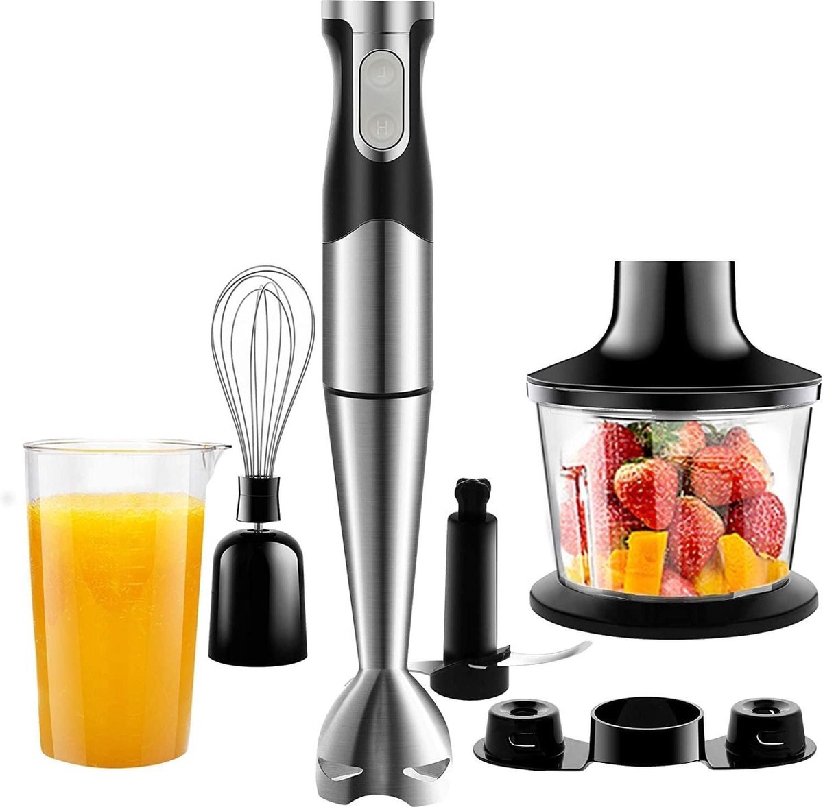 Hand Blender - 1200 W 6-in-1 Speed Adjustable - Stainless Steel Mixer - Mixing Vegetables, Ice Cream, Jam etc.