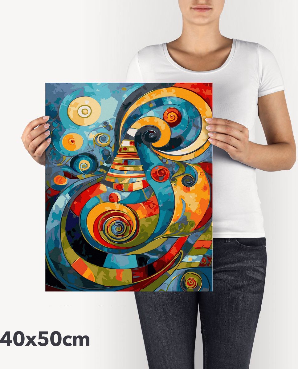 Schilderen Op Nummer Volwassenen DIY Paint By Number Compleet Hobby Pakket op Frame met Vernis - ®Arty Bee - Spiral Abstract Fantasy 40x50cm — afbeelding 4
