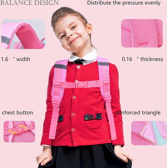 HT HONOR . TRUST Kinderrugzak, rugzak voor meisjes van 4, 5, 6, 7, 8 jaar, grote reisrugzak, roze en paars, Roze, L