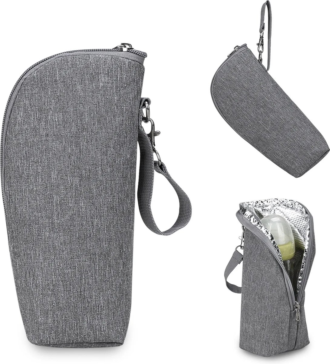 Ychee - Draagbare Thermo Tas - Melkfles Tas - Isoleertas - Flessenwarmer - Koeltas - Reizen - Onderweg - Handig - Compact - 24x8x7cm - Grijs