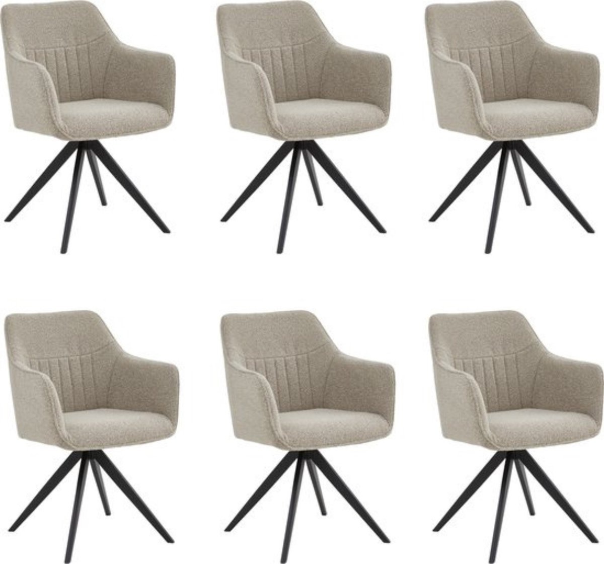 Colenis® - Yade Eetkamerstoel - Set Van 6 - Beige - Bouclé Stof - Industrieel