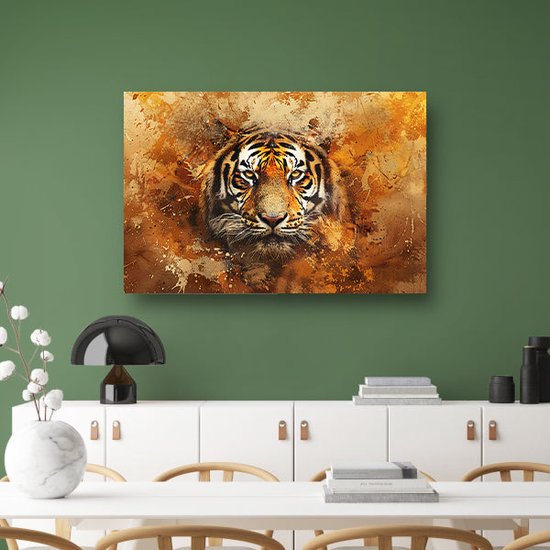 Tijger schilderij - Dieren glasschilderij - Glasschilderij Achtergrond - Moderne schilderijen - Schilderijen plexiglas - Decoratie kamer acrylglas 75x50 cm