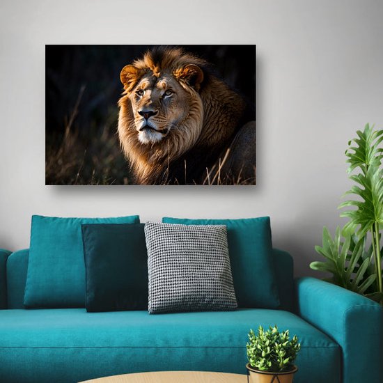 Peintures sur verre Lion - Peinture sur verre Animaux - Peinture d'herbe - Décoration murale moderne - Peintures en plexiglas - Oeuvre en verre acrylique 105x70 cm