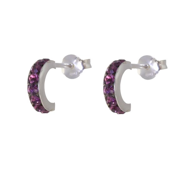 Behave – Boucles d'oreilles – Petite boucle d'oreille en argent sterling 925 avec pierres de cristal violet