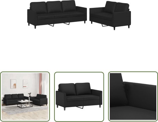 Canapés lounge The Living Store - Simili cuir - Zwart - Canapé 2 places - 140x77x80 cm - Canapé 3 places - 200x77x80 cm - Assise confortable