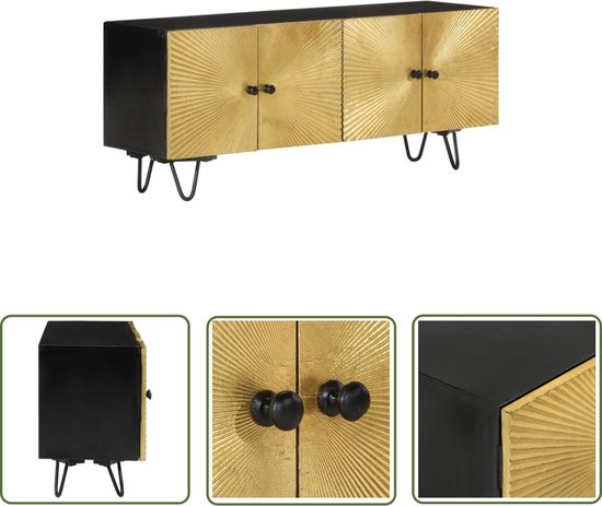 The Living Store TV Meubel - Mangohout - Zwart/Goud - 110 x 30 x 45 cm (B x D x H)