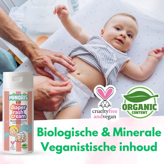 Minoris Baby Luieruitslagcrème - Zinkoxide, Zinkzalf, Biologische & Minerale Inhoud, Directe Verlichting & Langdurige Bescherming, Zachte Verzorging met Sheaboter, Geurvrij, Dermatologisch Getest, Vegan, 55g