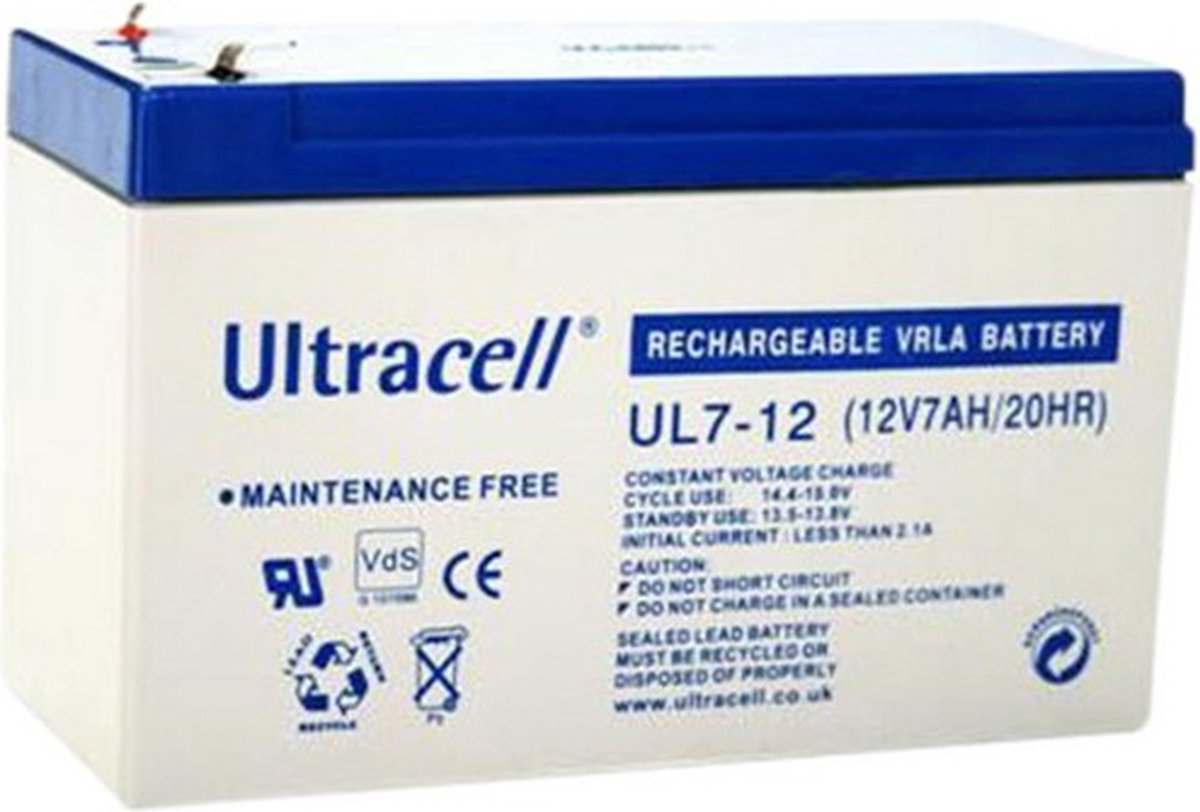 Ultracell UL7-12 12V 7Ah 7000mAh Oplaadbaar Loodaccu