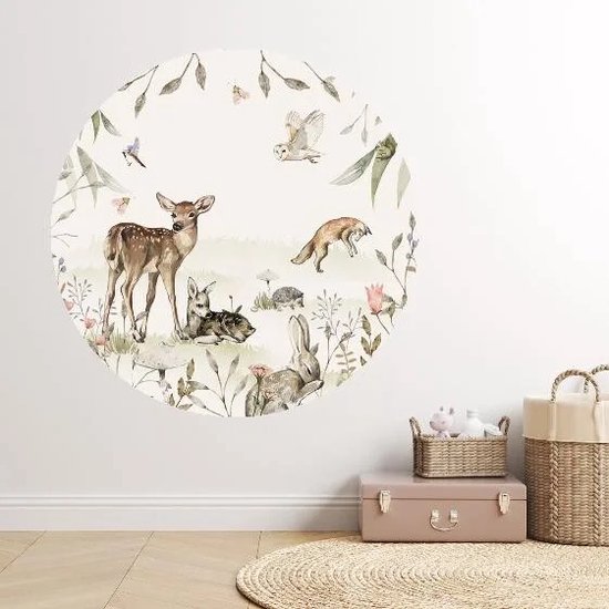 Papier peint cercle Pile d'animaux de la jungle - Ø 100 cm - Animaux de la jungle - Animaux - Cercle mural intérieur - Décoration murale - Papier peint Chambre de bébé sans PVC - Chambre de bébé et chambre d'enfant