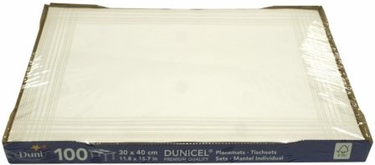 Duni placemat van Dunicel Uni Maitre wit, 30 x 40 cm, 100 stuks