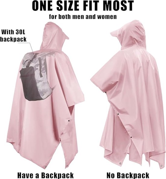 Waterdichte Regenponcho Volwassenen - Lichtgewicht Herbruikbare Poncho Met Capuchon En Reflecterende Strips