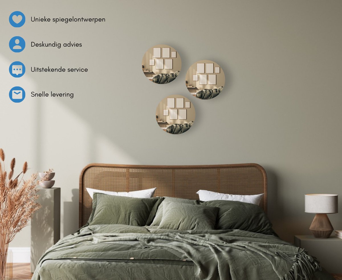 Wandspiegel - Rond - Diameter 700 mm - Brons - Met spiegellijm - In Nederland Geproduceerd - Top Kwaliteit Wandspiegel Zonder Lijst