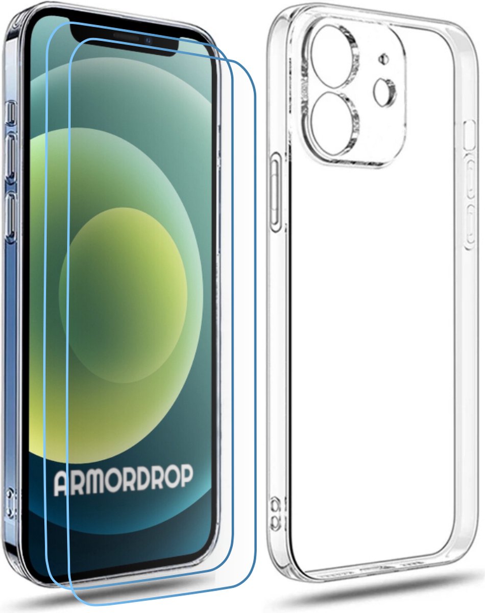 ArmorDrop Transparant Hoesje Inclusief 2x Screenprotector Geschikt Voor iPhone 12
