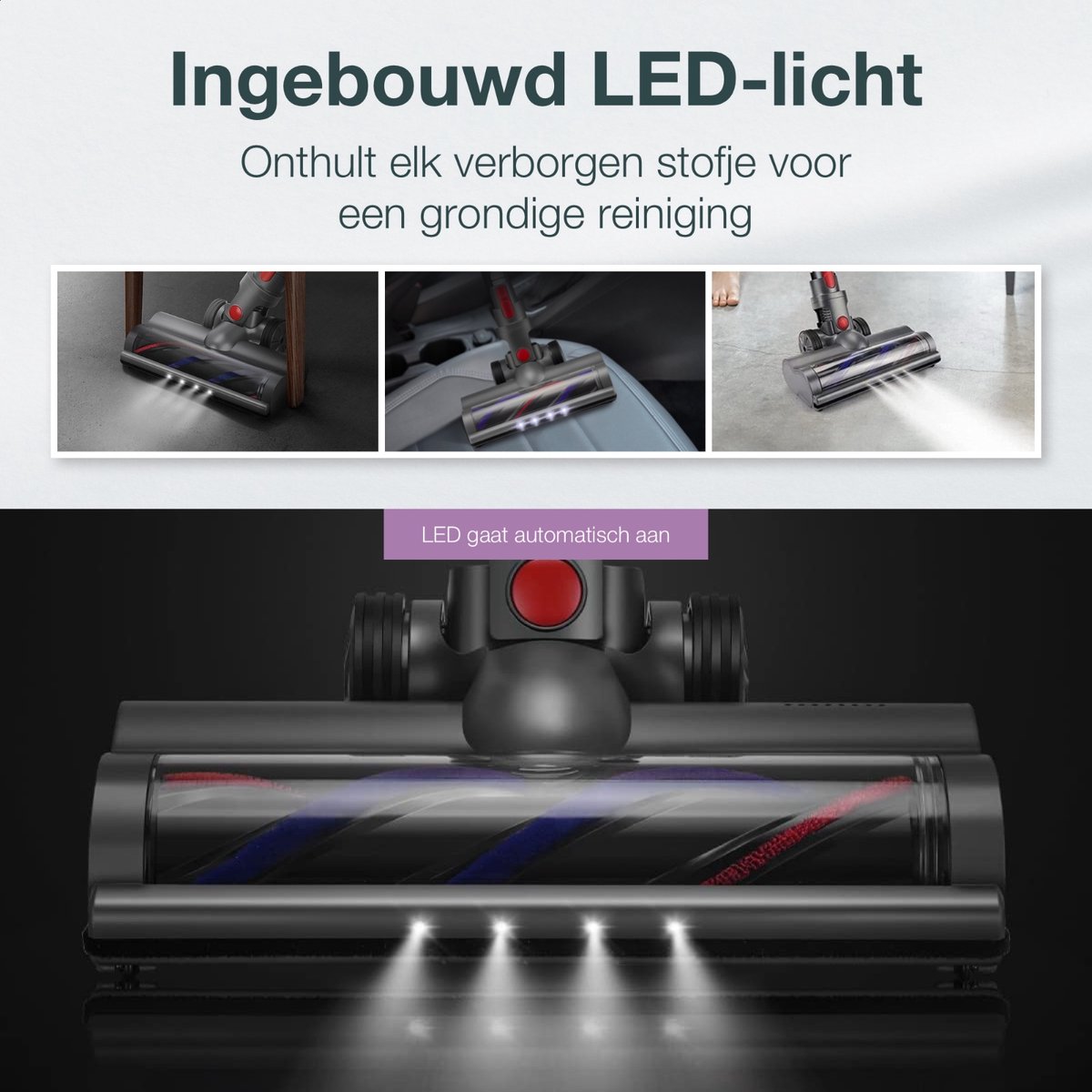 SVENNE Dyson Zuigmond XL met LED-verlichting, Triggerlock en 2 Rolborstels - Harde en Zachte Borstel, Mondstuk voor V7, V8, V10, V11, V15 thumbnail 5