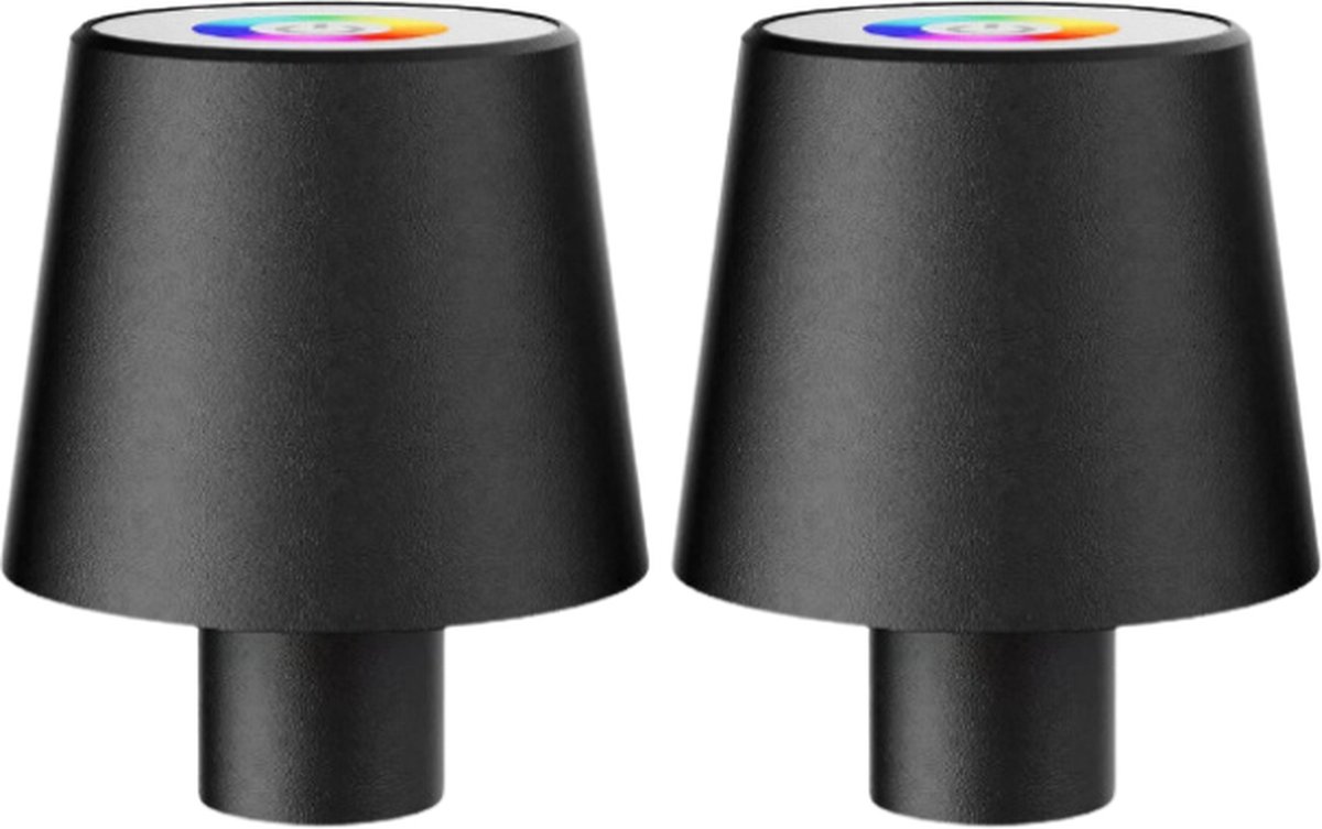 Flessenlamp - 2 Stuks- Tafellamp - Flessenlamp RGB - RGB - Zwart - Usb-C Oplaadbaar - Oplaadbare Tafellamp - Warm wit - Touch Dimbaar - LED