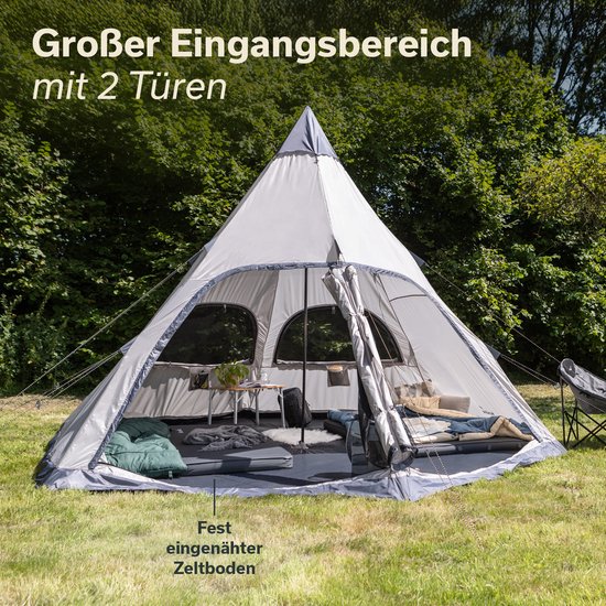 Skandika Tipi Hetta 460 Protect Plus – Ruime 6-Persoons Tipi Tent, 3 M Stahoogte, Ingezaaide Vloer, 5000 Mm Waterkolom – Voor Camping, Festival En Glamping