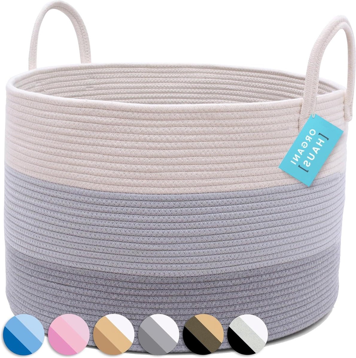 Goedkoopste Extra grote XXL katoenen touw opbergmand 50x33cm - Hand geweven - Organizer voor decoratieve kleding - Mand voor baby en kinderkamer speelgoed - Bak kussen deken organizer (grijs