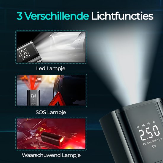 Olvy Compressor Bandenpomp - Draagbare Luchtcompressor - 7000 mAh - Elektrische Fietspomp - Fiets/Auto/Motor/Bal/Luchtbed