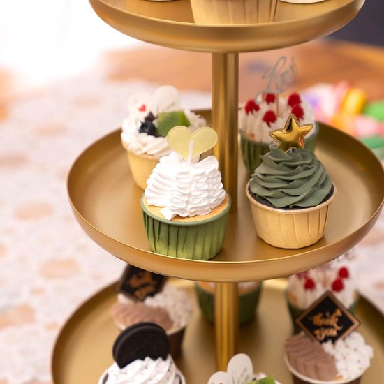Présentoir à Gâteaux 2 Étagères Doré - Avec Plateau à Fruits, Support Cupcakes - Pour Fêtes, Maison, Buffet - 2