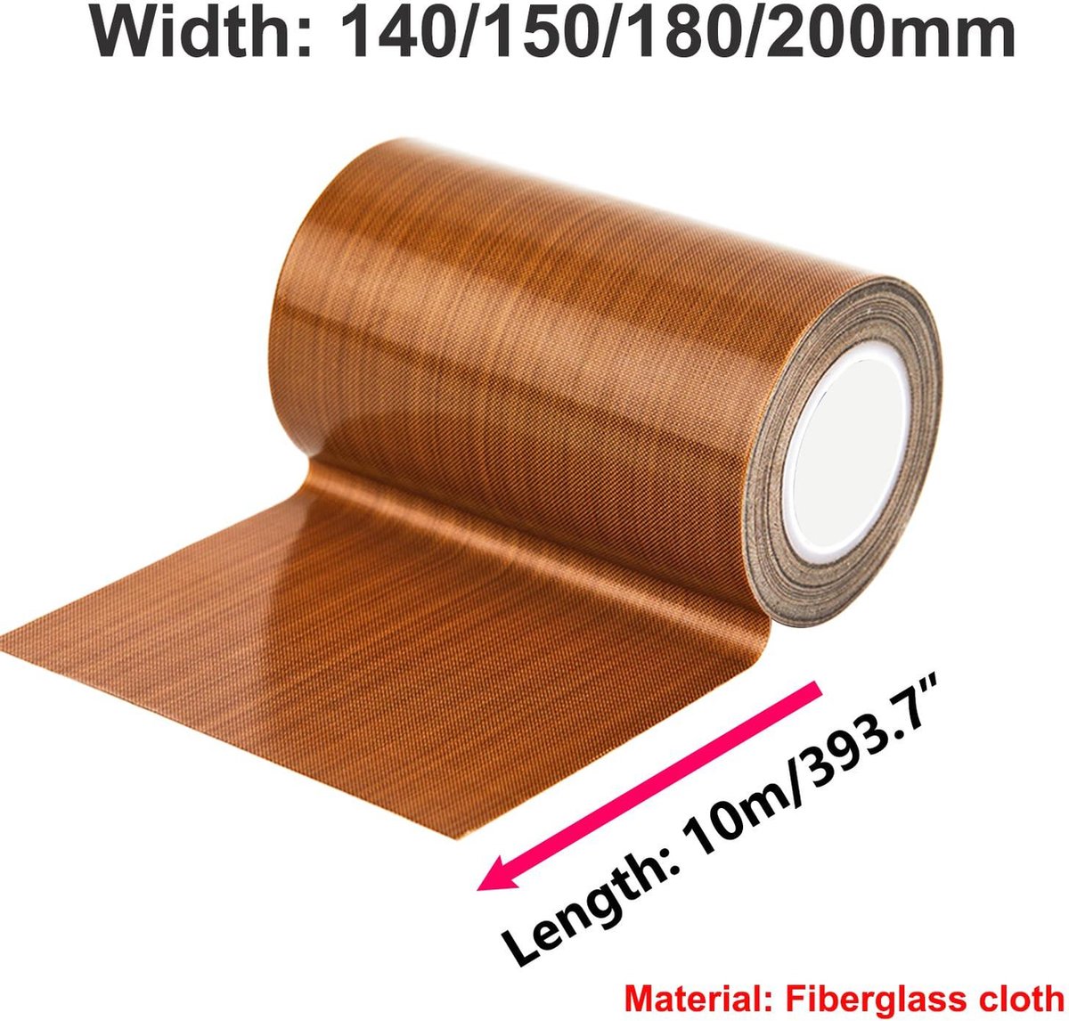 Qrity 1 Roll Hoge Temperatuur Plakband, 200mm x 10m Hittebestendig Teflon Tape, voor Vacuümapparaat, Handverzegeling, Impulsverzegeling Qrity 1 Roll Hoge Temperatuur Plakband, 200mm x 10m Hittebestendig Teflon Tape, voor Vacuümapparaat, Handverzegeling, Impulsverzegeling