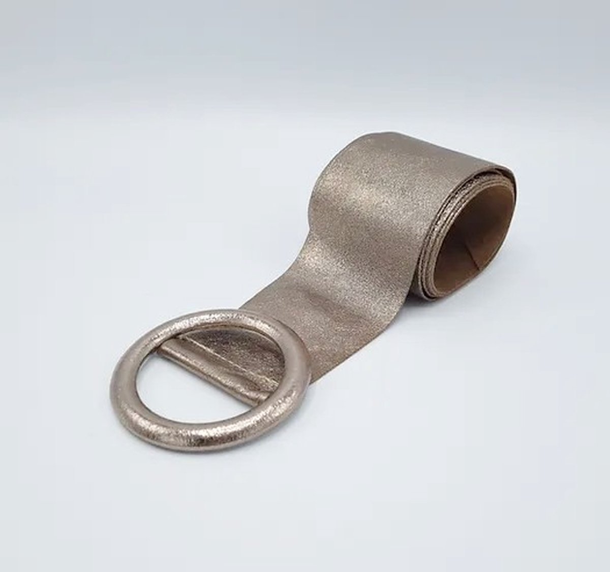 Bronzen Leren Metallic Riem - Tailleriem - Brede Metallic Leren Riemen - Ronde Gesp - Brons