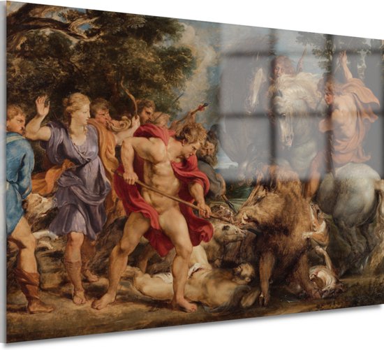 La chasse au sanglier calydonienne - Peinture sur verre Peter Paul Rubens - Peintures sur verre de chasse - Activité de peinture - Décoration murale classique - Peinture sur plexiglas - Art mural en verre acrylique 120x80 cm