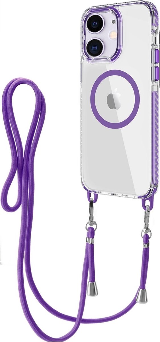 Cityhoesje-TPU Back Cover – iPhone 11 – Magsafe – met koord – Paars