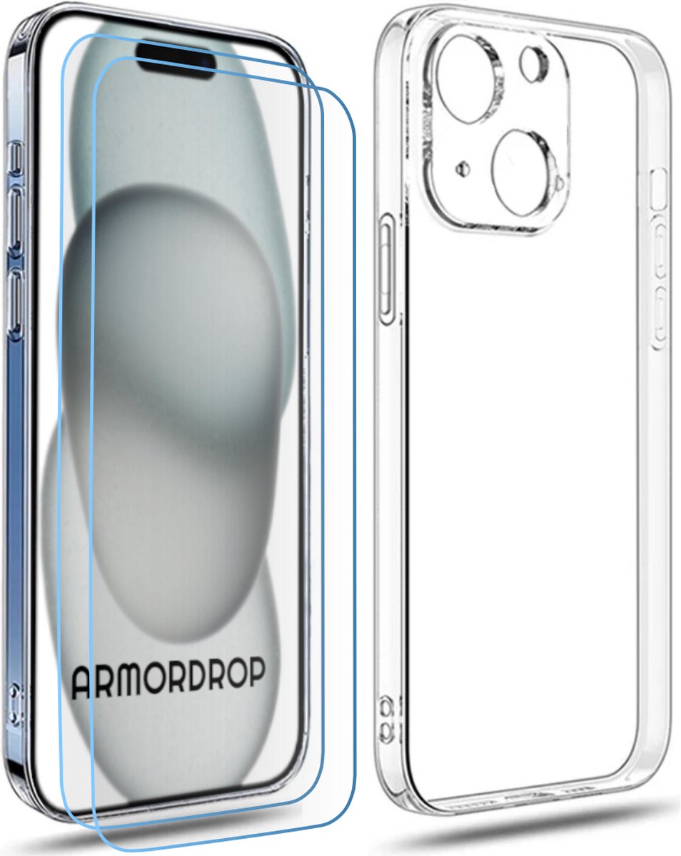 ArmorDrop Transparant Hoesje Inclusief 2x Screenprotector Geschikt Voor iPhone 15