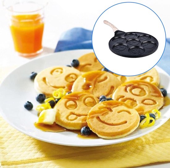 rukauf pannenkoekenpan met smiley-gezichten ook voor crêpes 26 cm antiaanbaklaag inductie