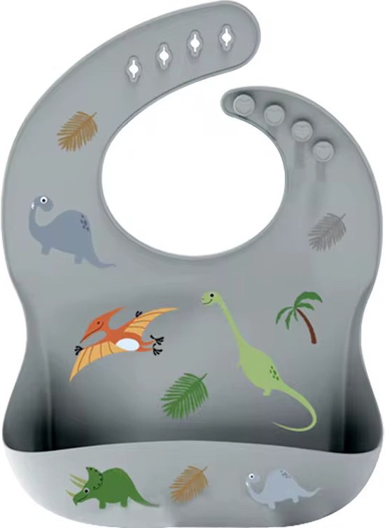 3 Stuks - Siliconen Slabbetjes met Opvangbak - Dinosaurus Groen Blauw van Bear & Care — afbeelding 3