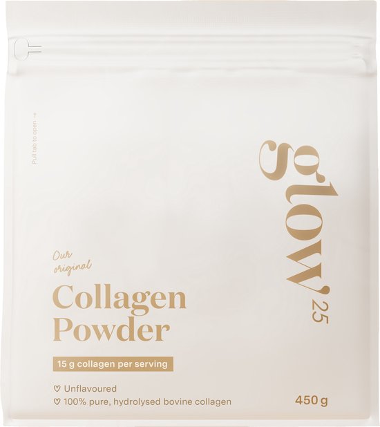 Foto: Glow25 collageen poeder het origineel peptiden type 1 en 3 perfecte oplosbaarheid natuurlijk 450g