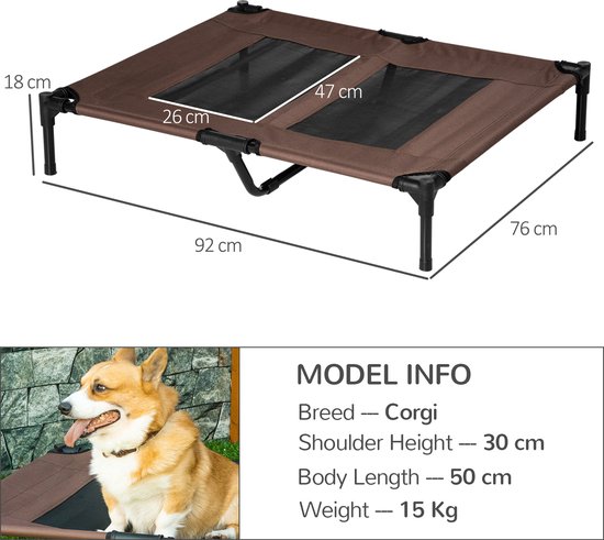 PawHut hondenmand met dak, hondenmand met luifel, verhoogde hondenmand, ademend, taft-stof koffie 76 x 61 x 76 cm