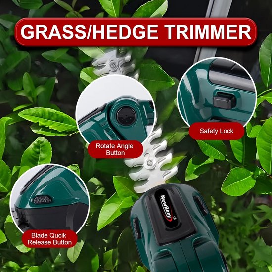 Fayb Heggenschaar - Elektrische heggenschaar - Snoeischaar - Elektrische snoeischaar - 2 in 1 - Inclusief 2 accu's - Inclusief struikmes en grasscheerblad - Lichtgewicht — afbeelding 5