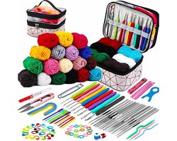 foto van Somstyle Complete Haaknaalden Set - 105-Delig - Crochet Set - 18 Kleuren Haak Garen - Breihaak - Ergonomische Haakset - Multicolor