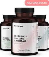MomPwdr Zwangerschap Vitamine en mineralen na de bevalling - 3 in 1 complete set - New Mom bundelset - Voor fysieke en mentale herstel na de bevalling - Mama multivitaminen - Vegan - Omega 3 - Calcium Magnesium - Voedingssupplementen - 180 capsules