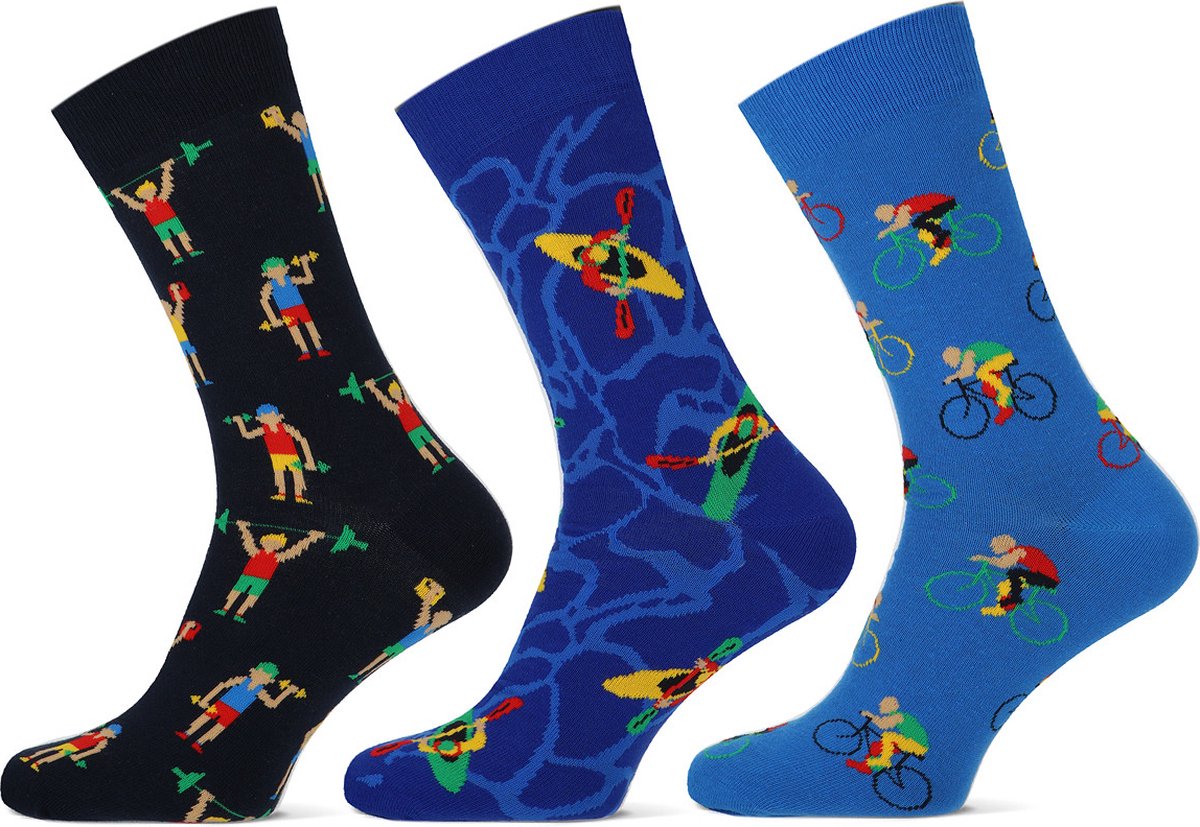 Teckel - Limited Edition - 3 Paar Sokken - Kano/Fietsen/Gewichtheffen - 70% Katoen - Maat 36/42