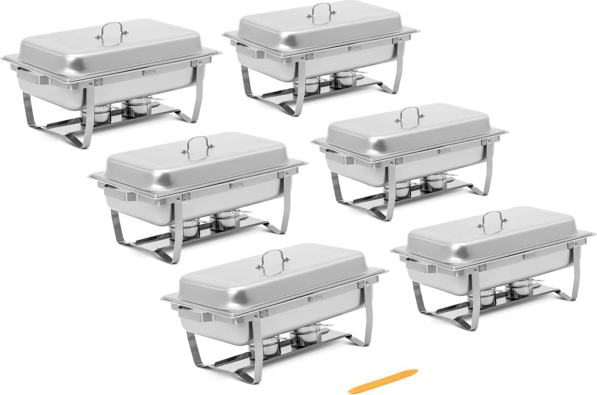 Chafing Dish - set van 6 - GN 1/1 - 6 x 7,5 l - 6 brandstofcontainers - Royal Catering RCCD-6SET9
