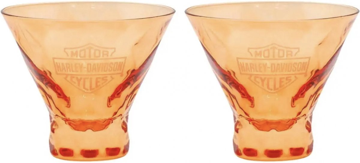 Harley-Davidson Geëtste Bar & Shield Stemless Martini Glas Set - 8 oz, Oranje