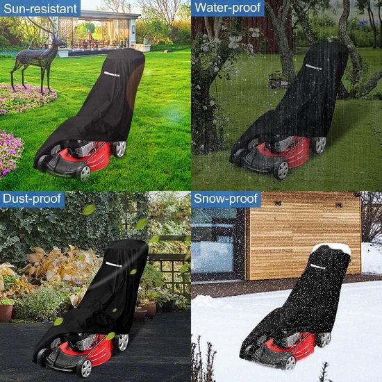 Buitenshuis grasmaaierhoes - Heavy Duty 210D Polyester Oxford waterdicht, UV-bescherming Universele pasvorm Duwgrasmaaier met trekkoord & hoes Opbergtas, grasmaaierhoezen voor buiten waterdicht, zwart van Merkloos	 — afbeelding 5